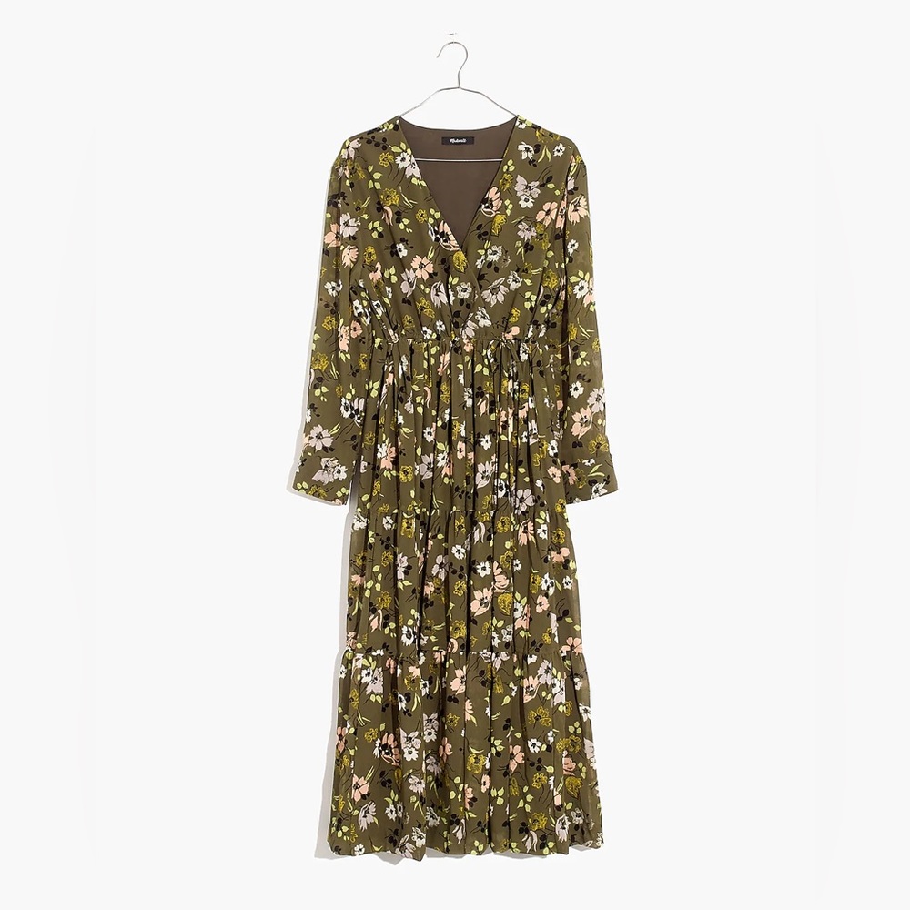Madewell Green Floral Midi Dress